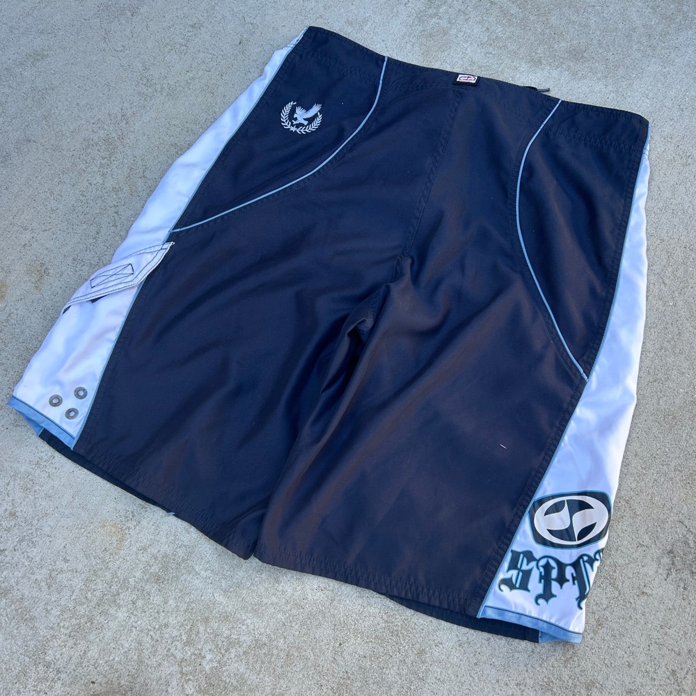 Split Board Shorts Mens 34 Navy Blue White Vintage Y2K Skater Baggy Rare Logo